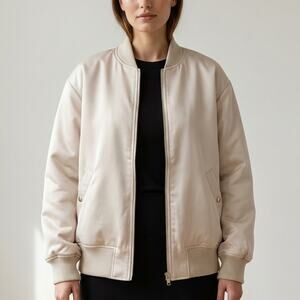 Grey Lab Women's Unisex Oversized Cream Satin Bomber Jacket, size XS
